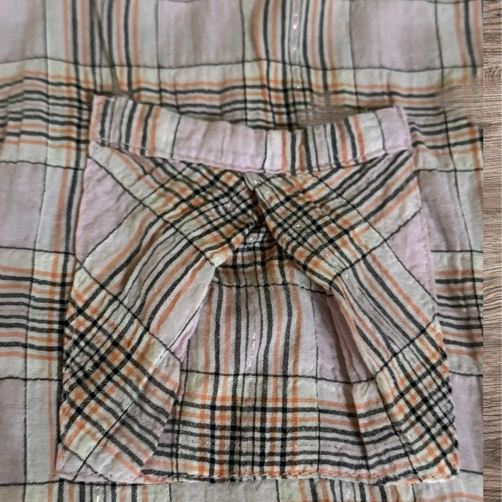 Splendid Short Sleeve Button Sleeve Button Up Shirt Pink Plaid Gauzy Fabric CUTE